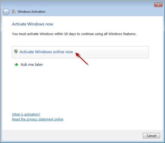 Activating Windows 7 Step 3